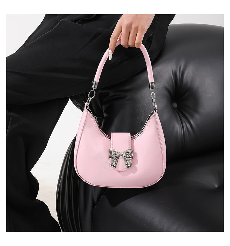 Women’s Bow-Adorned Chain Shoulder Bag - Crossbody Purse with Detachable Strap