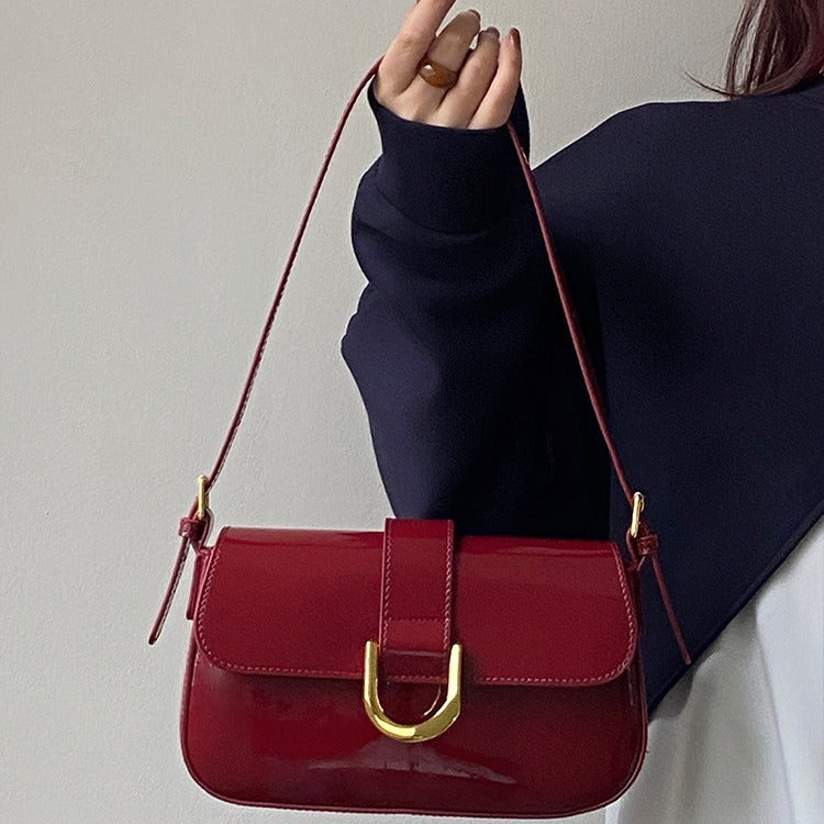 Women’s Merlot Carryall - 3-Way Top-Handle Bag with Equestrian Clasp & Lacquered Vegan Leather