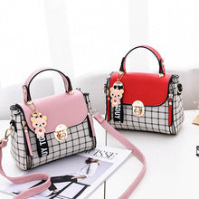 Women's Tartan-Trim Mini Crossbody - 3-Way Convertible Bag w/ Color-Block & Enamel Charms, Textured PU Small Purse