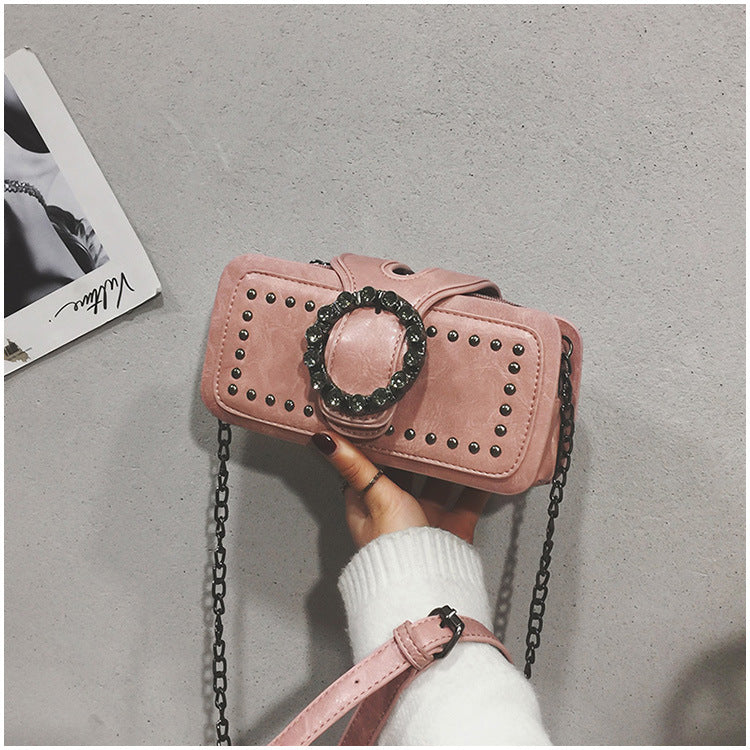 Women’s Vintage Rhinestone Chain Crossbody Bag - Mini Square Purse with Magnetic Closure
