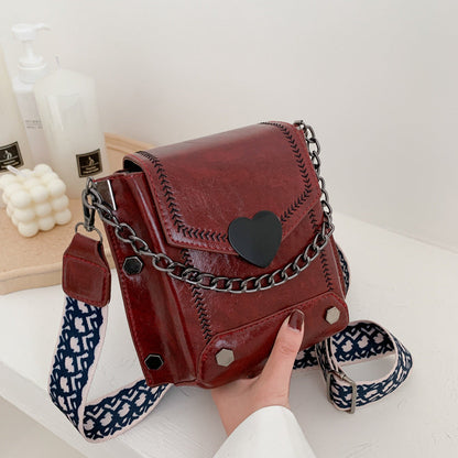 Women's Small Bag Trendy Versatile Textured Crossbody Bag with Wide Shoulder Strap and Fashionable Single Shoulder Small Square Bag
