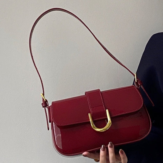Women’s Merlot Carryall - 3-Way Top-Handle Bag with Equestrian Clasp & Lacquered Vegan Leather