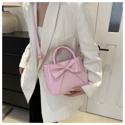 Women’s Bow-Adorned Bucket Bag - Niche-Design Mini Crossbody & Top Handle Purse for Urban Minimalist Style