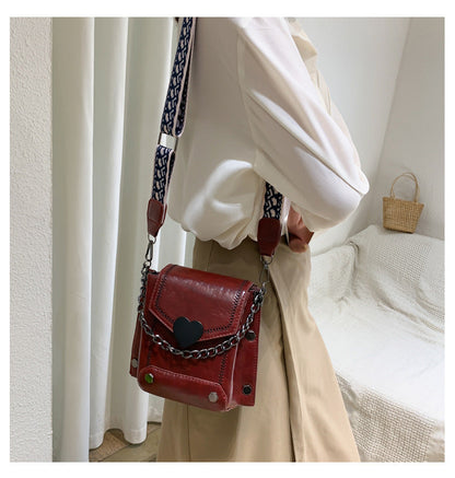 Women's Small Bag Trendy Versatile Textured Crossbody Bag with Wide Shoulder Strap and Fashionable Single Shoulder Small Square Bag