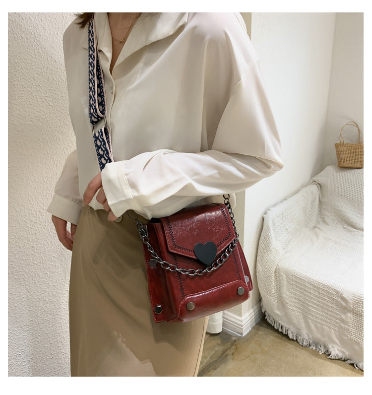 Women's Small Bag Trendy Versatile Textured Crossbody Bag with Wide Shoulder Strap and Fashionable Single Shoulder Small Square Bag