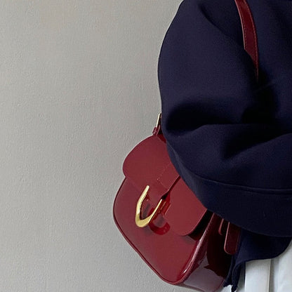 Women’s Merlot Carryall - 3-Way Top-Handle Bag with Equestrian Clasp & Lacquered Vegan Leather