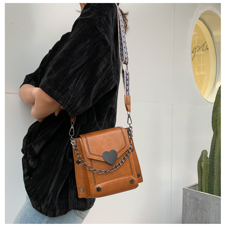Women's Small Bag Trendy Versatile Textured Crossbody Bag with Wide Shoulder Strap and Fashionable Single Shoulder Small Square Bag