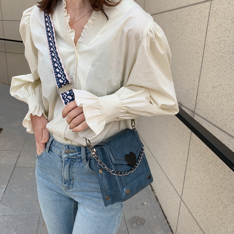 Women's Small Bag Trendy Versatile Textured Crossbody Bag with Wide Shoulder Strap and Fashionable Single Shoulder Small Square Bag