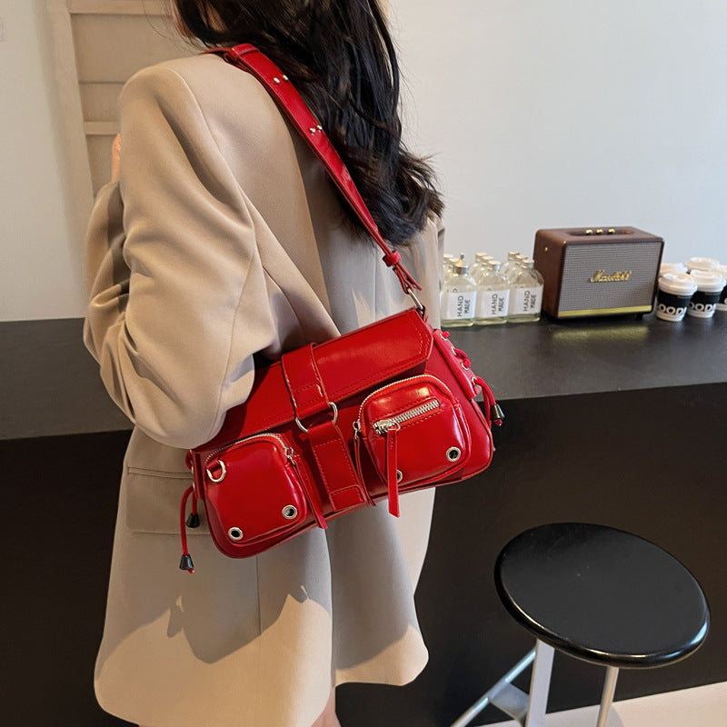 Women’s Structured Baguette Bag - PU Leather Topstitched Purse for Urban Minimalism