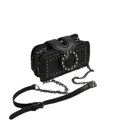 Women’s Vintage Rhinestone Chain Crossbody Bag - Mini Square Purse with Magnetic Closure