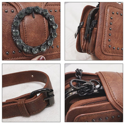 Women’s Vintage Rhinestone Chain Crossbody Bag - Mini Square Purse with Magnetic Closure