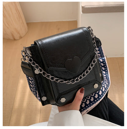 Women's Small Bag Trendy Versatile Textured Crossbody Bag with Wide Shoulder Strap and Fashionable Single Shoulder Small Square Bag