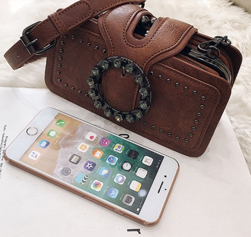 Women’s Vintage Rhinestone Chain Crossbody Bag - Mini Square Purse with Magnetic Closure