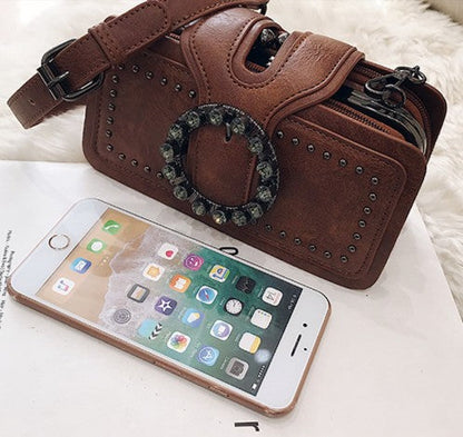 Women’s Vintage Rhinestone Chain Crossbody Bag - Mini Square Purse with Magnetic Closure