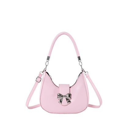 Women’s Bow-Adorned Chain Shoulder Bag - Crossbody Purse with Detachable Strap